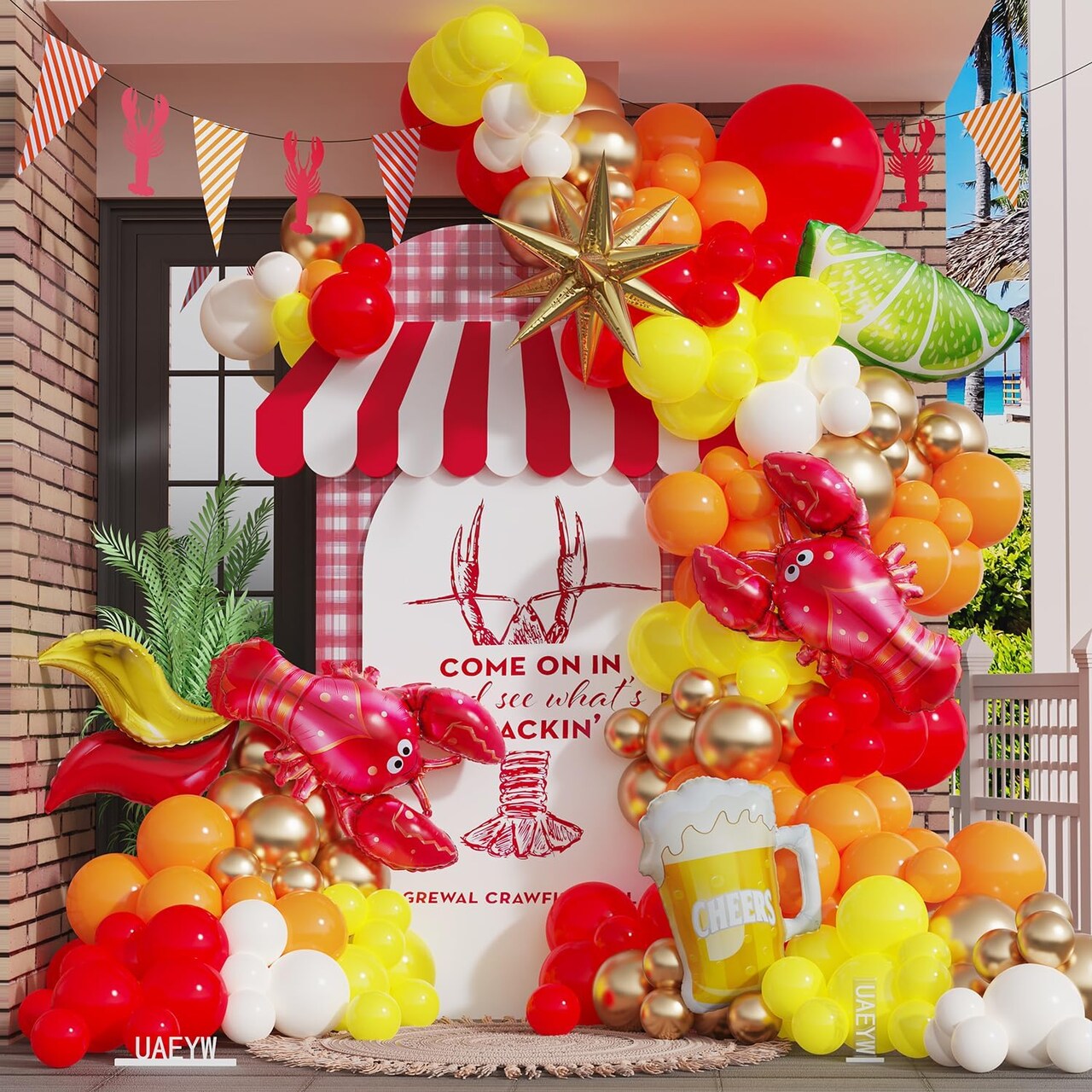 140Pcs Crawfish Foil Balloons Garland Arch Kit (Red Orange Yellow)